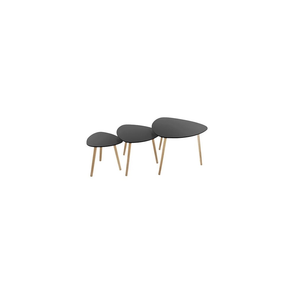 Lot de 3 tables café gigognes Miléo noir Lot de 3 tables café gigognes Miléo noir