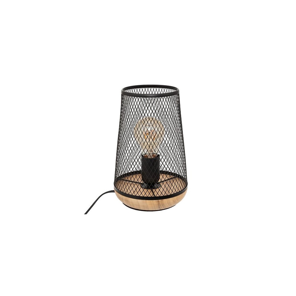Lampe grillage Zely haut 24 cm métal et bois noir Lampe grillage Zely haut 24 cm métal et bois noir