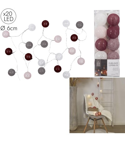 GUIRLANDE BOULE ROUGE ROSE 20 LED D6CM 3M72 M8
