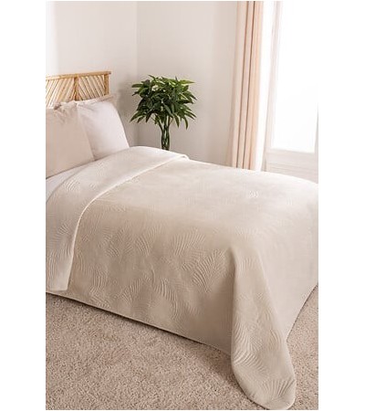Dessus de lit Feuille 240 x 260 cm velours ivoire