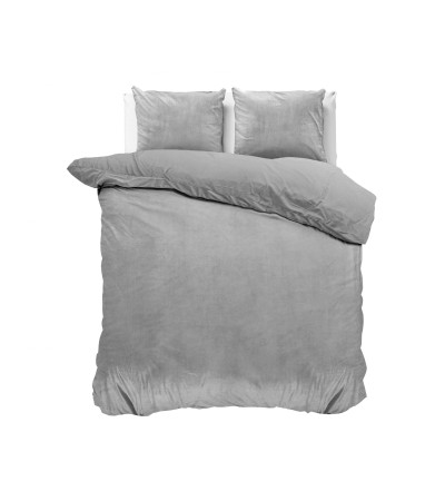 Housse de couette Uni en velours gris 200 x 220