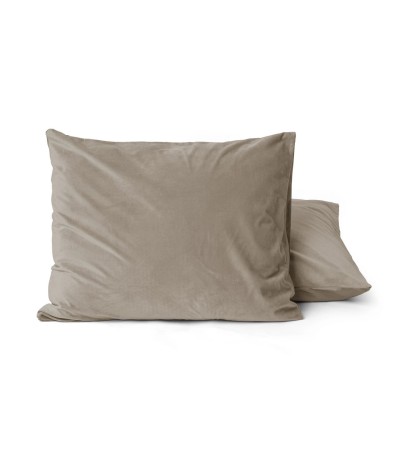 Lot de 2 taies d'oreillers en velour taupe 60 x 70